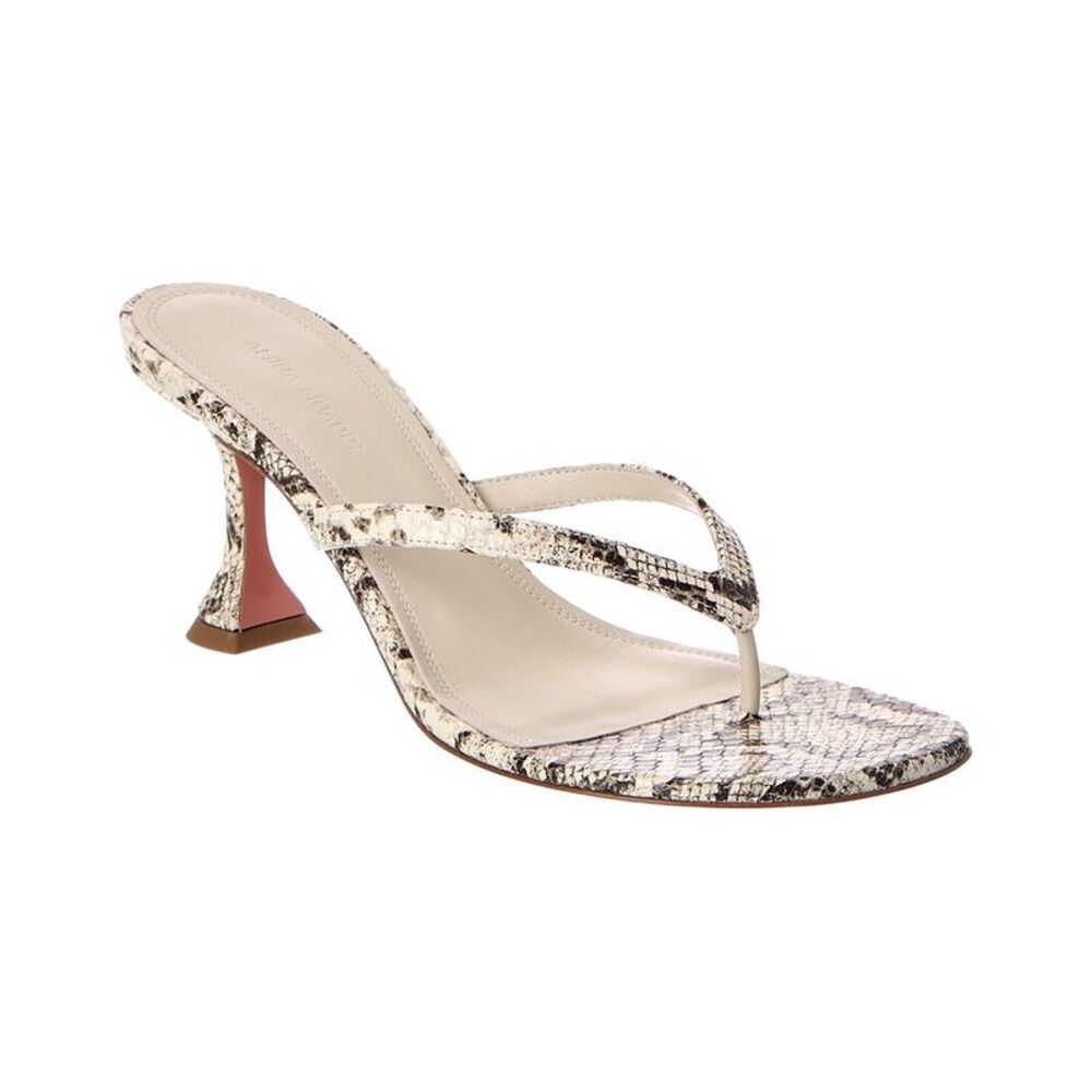 Amina Muaddi Juliette Snake-Embossed Leather Thong Sandal, White